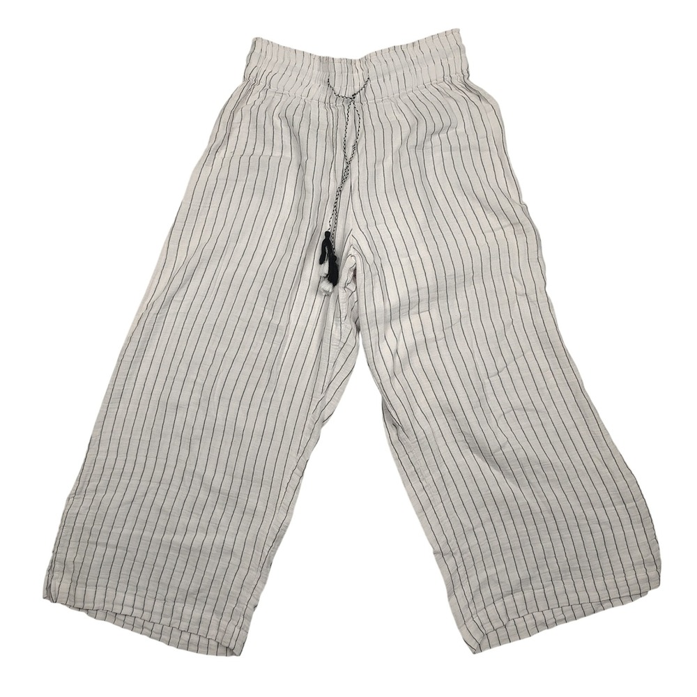 Just Living Wide Leg Pants Womens L White Striped Gauze Cotton Blend Culottes